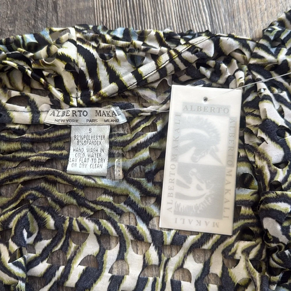 ALBERTO MAKALI Animal Print Eyelet Open Front Draped Cardigan Women Size Small - Picture 12 of 12